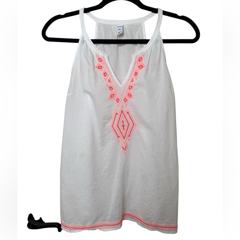 * Old Navy White Camisole With Coral Embroidery